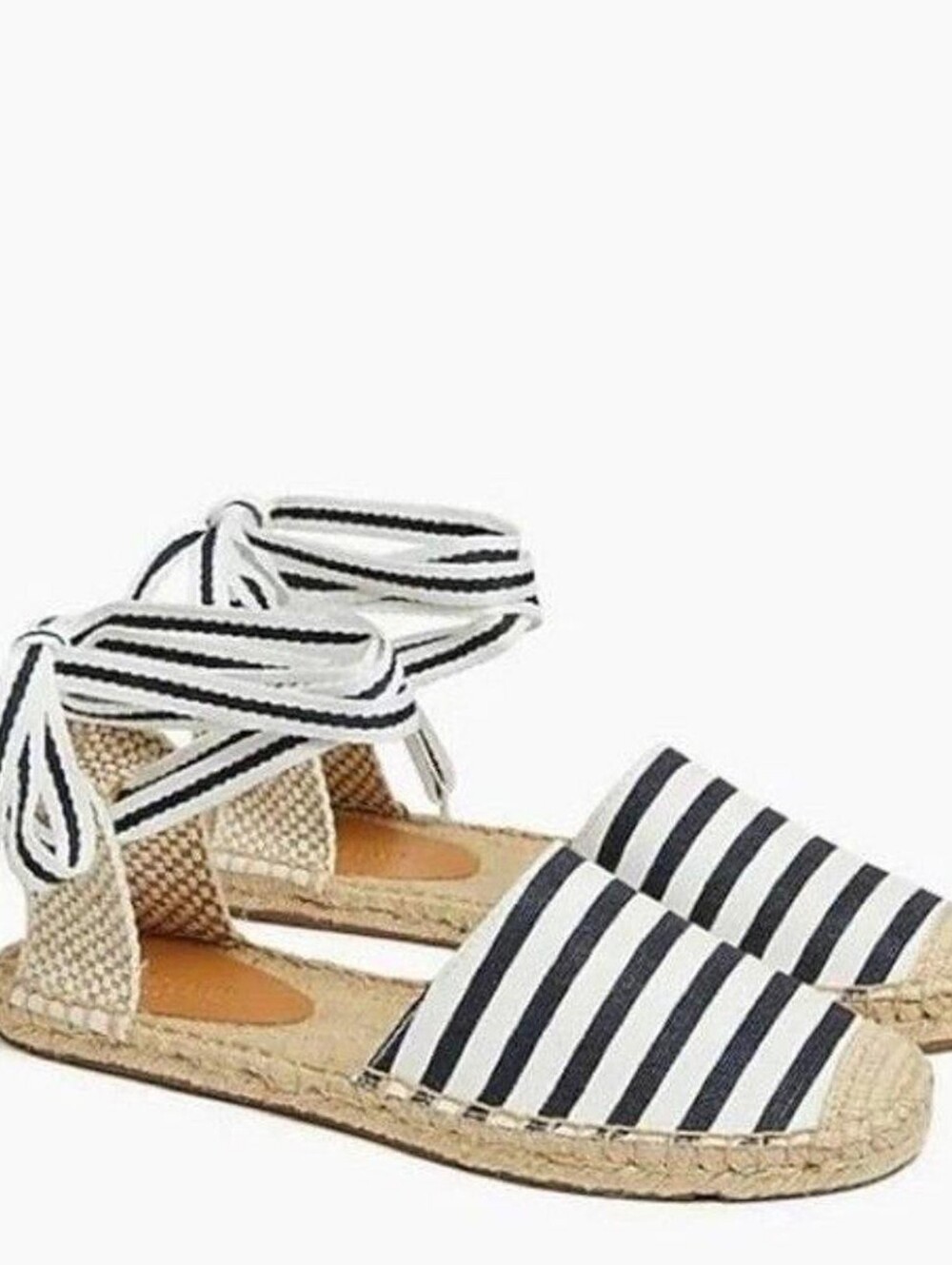 J. Crew Black and White Striped Ankle-Tie Espadrilles